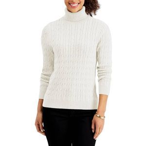 Xray Jeans Off White Cableknit Turtleneck Sweater Large Chunky Fall Winter Cream